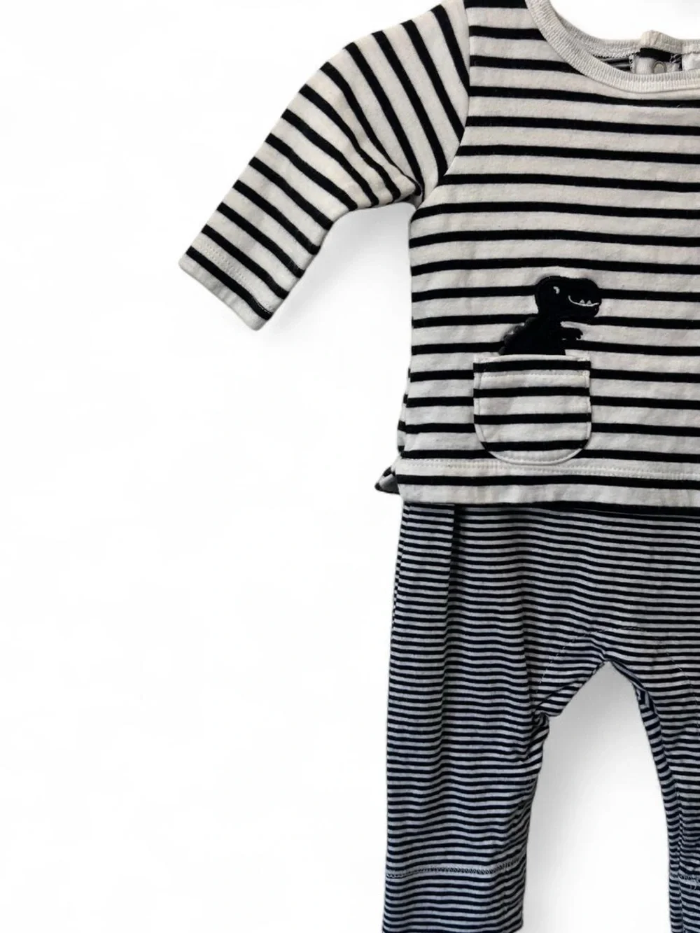 3M Boy Carters One Piece Long Sleeve Dinosaur Stripe Romper Pantsuit Black White